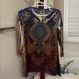 Roz & Ali Floral Patterned Top in Blue and Yellow